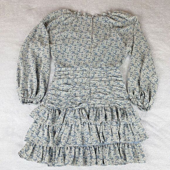 ASTR The Label Tiered Ruffle Mini Dress Women's Size Medium Blue Multi Floral - Picture 5 of 16